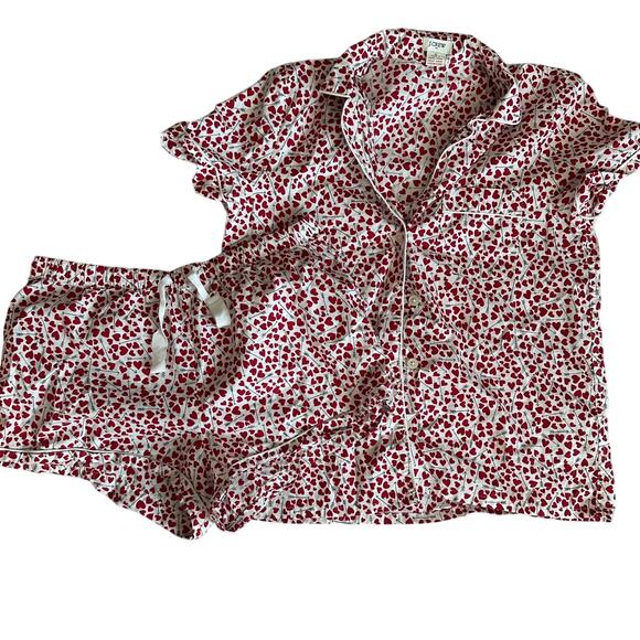 J.Crew White/Red Hearts Short Sleeves/Shorts Pajama Set- S - Picture 1 of 15